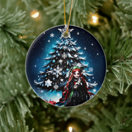 Weihnachtself mit Kitten. Keramik Ornament