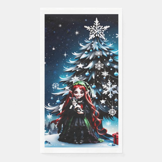 Weihnachtself mit Kitten. Serviette (Vorderseite)