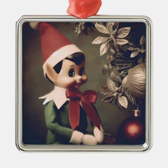 Weihnachtself Niedlicher Urlaub Ornament Aus Metall (Vorne)