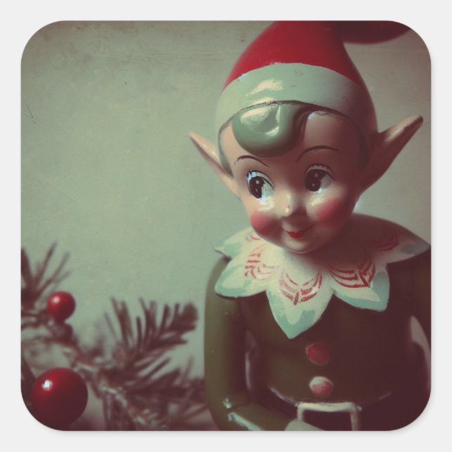 Weihnachtself Retro Xmas Quadratischer Aufkleber (Vorderseite)