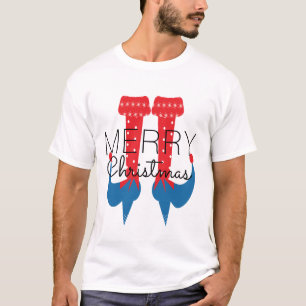 Weihnachtself Rot Blau Skript Schneeflocke passend T-Shirt