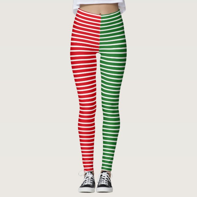 Weihnachtself-rotes und grünes gestreiftes leggings (Vorderseite)