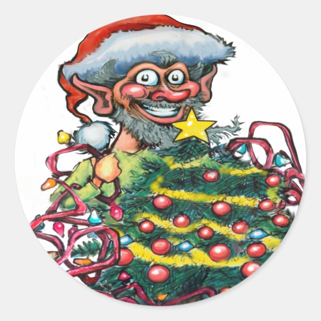 Weihnachtself Runder Aufkleber (Vorderseite)