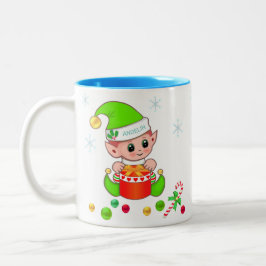 Weihnachtself, Schneeflocken und Weihnachtsbällche Zweifarbige Tasse