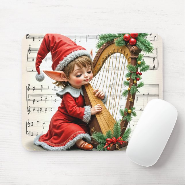 Weihnachtself spielt Harfe Mousepad (Mit Mouse)