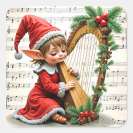 Weihnachtself spielt Harfe Quadratischer Aufkleber