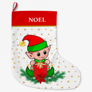 Weihnachtself, Sterne, Weihnachtsstern und Kiefer Großer Weihnachtsstrumpf