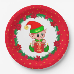 Weihnachtself, Tannenreif, Weihnachtssterne & Ster Pappteller