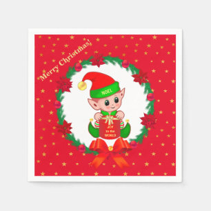 Weihnachtself, Tannenreif, Weihnachtssterne & Ster Serviette