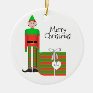 Weihnachtself-Verzierung - gestreiftes Keramik Ornament