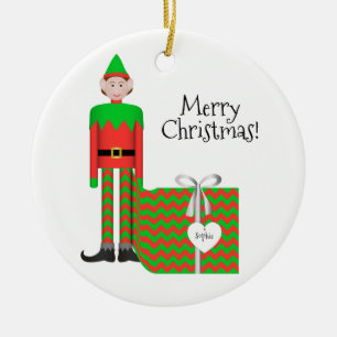 Weihnachtself-Verzierung - Zickzack Geschenk-Paket Keramik Ornament