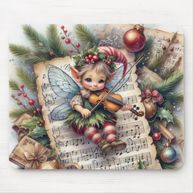 Weihnachtself Violine spielen Mousepad (Vorne)