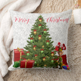 Weihnachtself von Baum mit Geschenkwürfelkissen Kissen