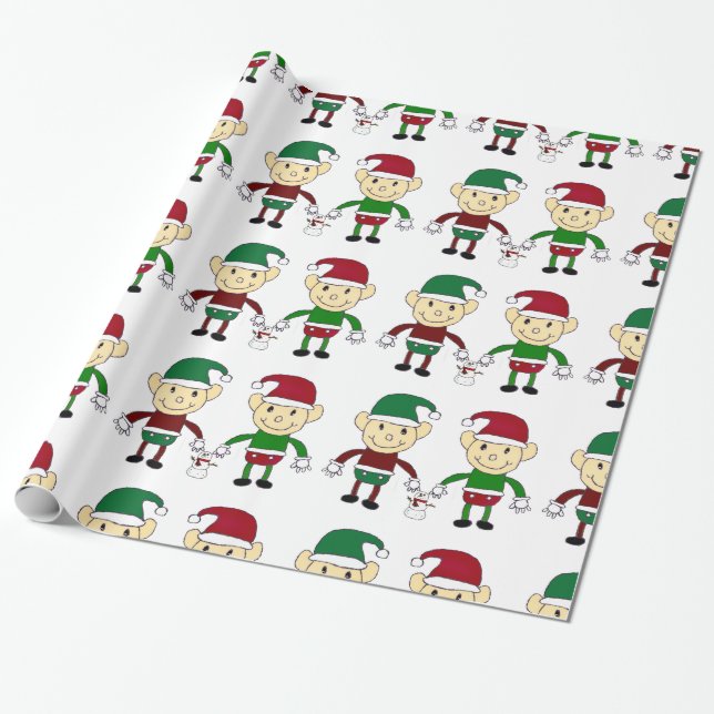Weihnachtself-Weiß-Packpapier Geschenkpapier (Ungerollt)