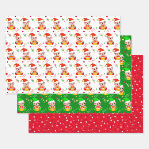 Weihnachtself, Zuckerstange, Konfetti auf grün und Geschenkpapier Set
