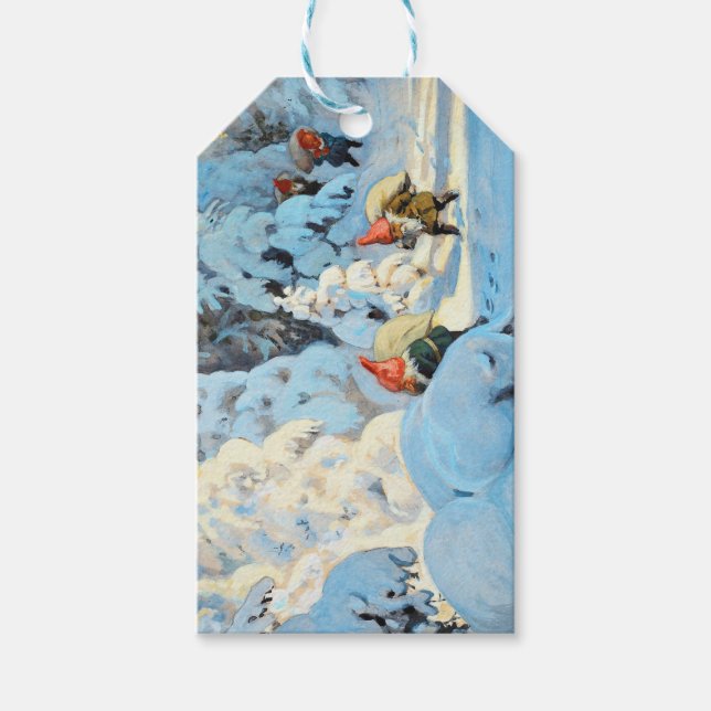 Weihnachtselfen bringen Geschenke Geschenkanhänger (Vorderseite)