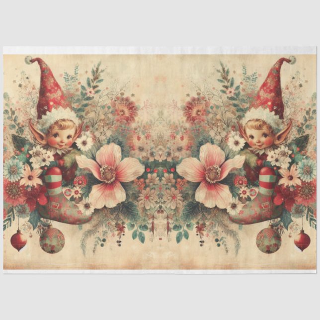 Weihnachtselfen & Florals Dekoupage Seidenpapier (Vorderseite)