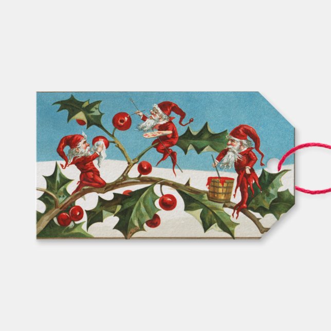 Weihnachtselfen & Holly Geschenkanhänger (Vorderseite (Horizontal))