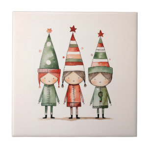 Weihnachtselfen in festlichen Hasen Fliese