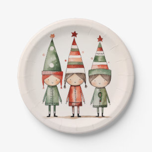 Weihnachtselfen in festlichen Hasen Pappteller