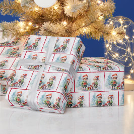 Weihnachtselfen in Wasserfarbe in Schneeflocken Geschenkpapier
