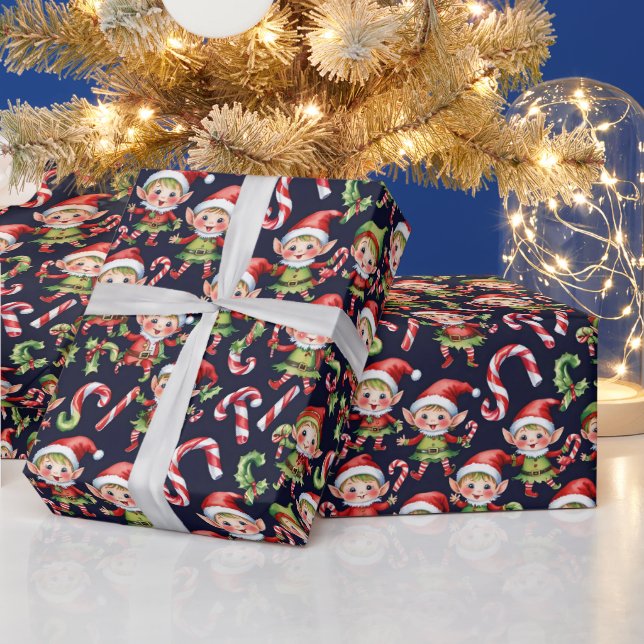 Weihnachtselfen mit festem Kachelboden Geschenkpapier (Feiertage)