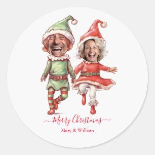 Weihnachtselfen Paar Runder Aufkleber