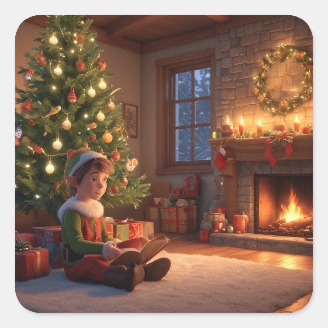 Weihnachtselfen Quadratischer Aufkleber (Vorderseite)
