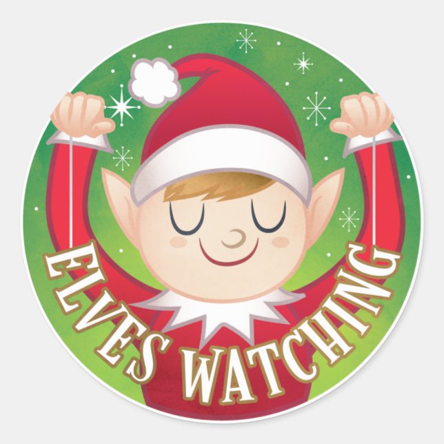 Weihnachtselfen sehen Rot auf grünem Umschlag Runder Aufkleber (Vorderseite)