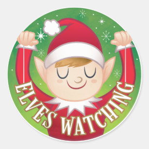 Weihnachtselfen sehen Rot auf grünem Umschlag Runder Aufkleber