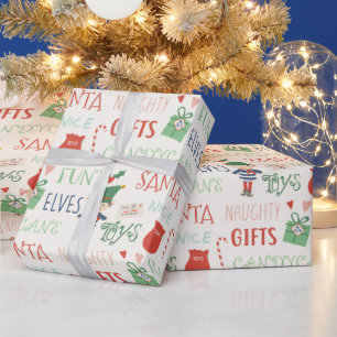 Weihnachtselfen und lustiger Text Geschenkpapier