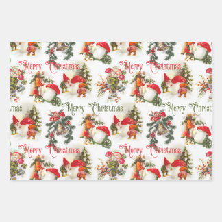 Weihnachtselfen und Pilze Geschenkpapier Set