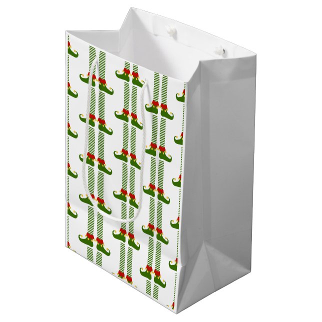 Weihnachtselfen Urlaub Muster Feierliche Elf Spaß Mittlere Geschenktüte (Vorderseite Schrägansicht)