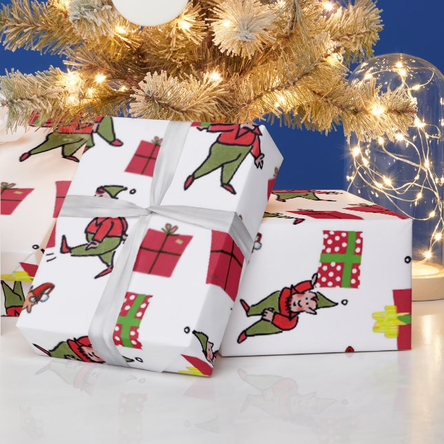 Weihnachtselfen weißes glänzendes Papier Geschenkpapier (Feiertage)