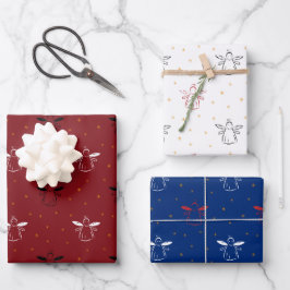 Weihnachtsengel auf rot, blau und weiß geschenkpapier set