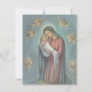 Weihnachtsengel bewachen Jesuskind im Vintage-Stil Feiertagskarte