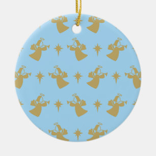 Weihnachtsengel-Christstern Babyblau Gold Keramik Ornament