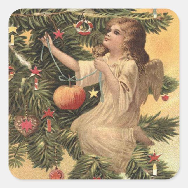 Weihnachtsengel hängt Baum Quadratischer Aufkleber (Vorderseite)