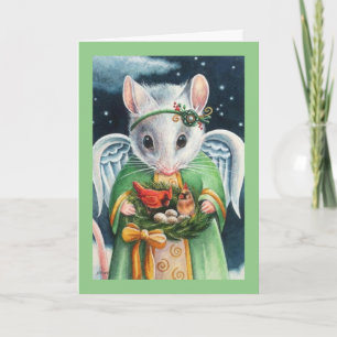 Weihnachtsengel-Maus und Kardinale Aquarell-Kunst Karte