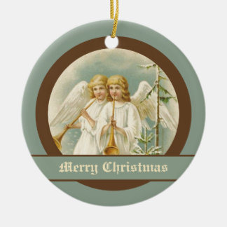 Weihnachtsengel mit Augenmuscheln Keramikornament