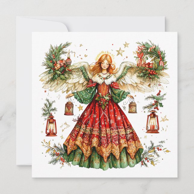  Weihnachtsengel mit Beeren & Zuckerstange & Spiel Feiertagskarte (Vorderseite)