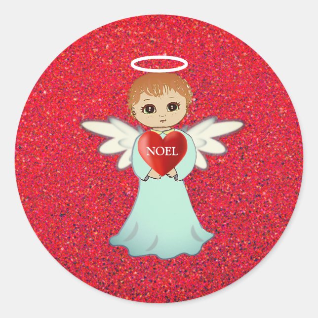 Weihnachtsengel mit Halo Runder Aufkleber (Vorderseite)