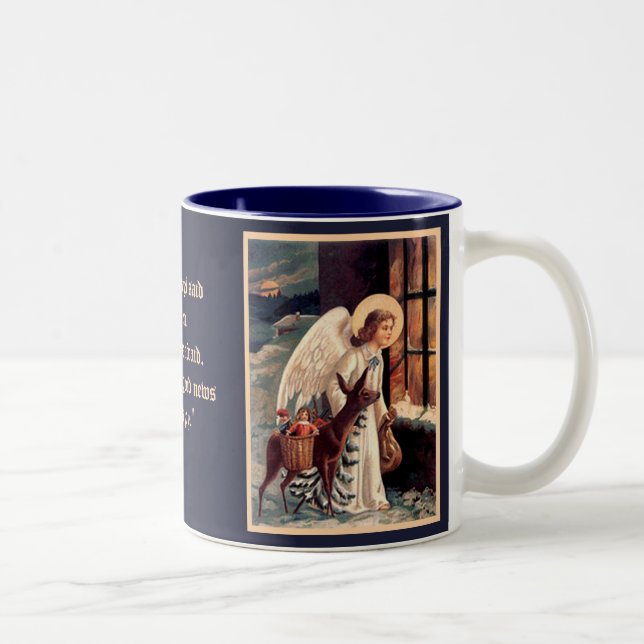 Weihnachtsengel mit Hirsche-Tasse Zweifarbige Tasse (Rechts)