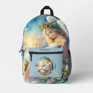 Weihnachtsengel mit Lamm in winterlicher Friedenss Bedruckter Rucksack