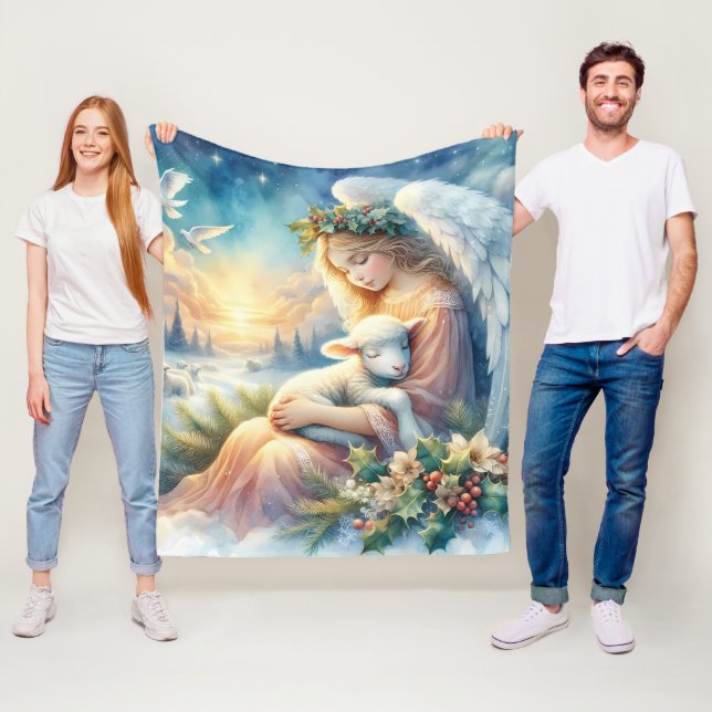 Weihnachtsengel mit Lamm in winterlicher Ruhe Fleecedecke (Beispiel)
