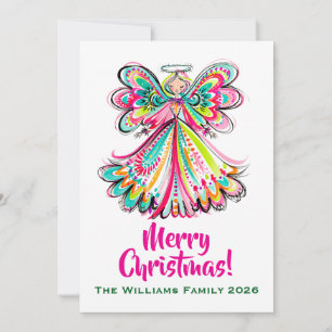 Weihnachtsengel Pink Boho Feiertagskarte
