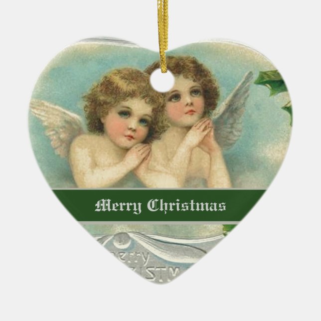 Weihnachtsengel und Heilige Beerenschmuck Keramikornament (Vorne)