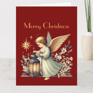 Weihnachtsengel und Laterne im Vintage-Stil Karte