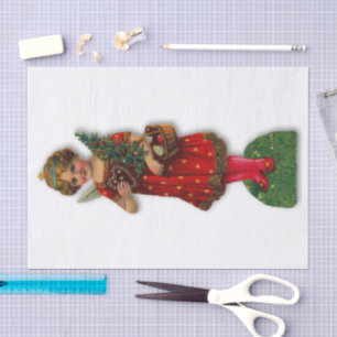Weihnachtsengel Vintage viktorianisches Scrap-Mädc Seidenpapier