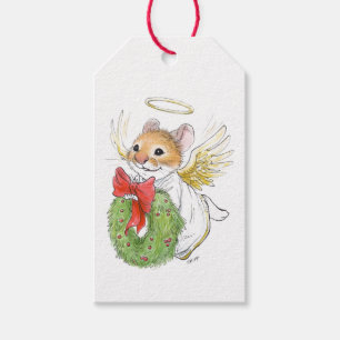 Weihnachtsengels-Maus mit Kranz-Geschenk-Umbau Geschenkanhänger